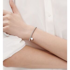 Tiffany & Co. Silver Beaded Heart Charm Bracelet